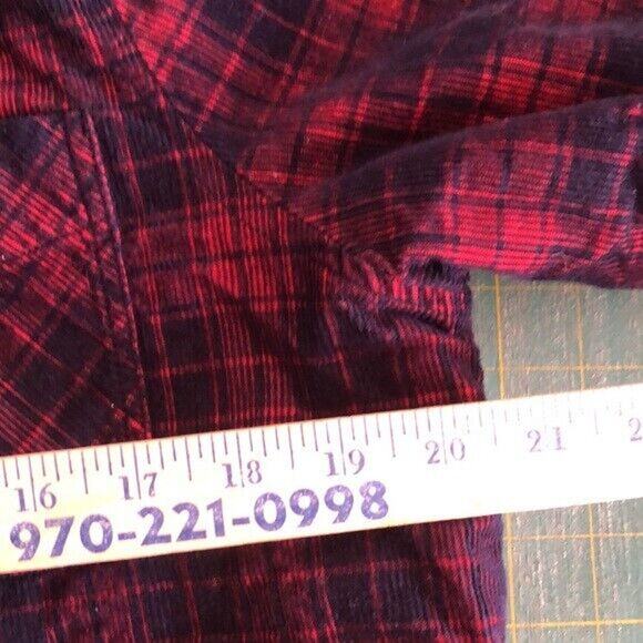 SOHO Threads Corduroy Jacket Medium Red/Blue Plaid Sherpa Hooded Womens Snaps - Picture 4 of 6